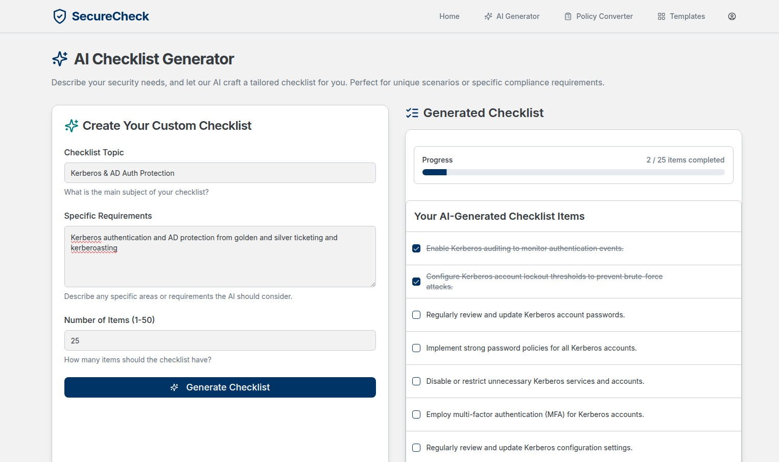 Streamline Your Cybersecurity with AI-Powered Checklists