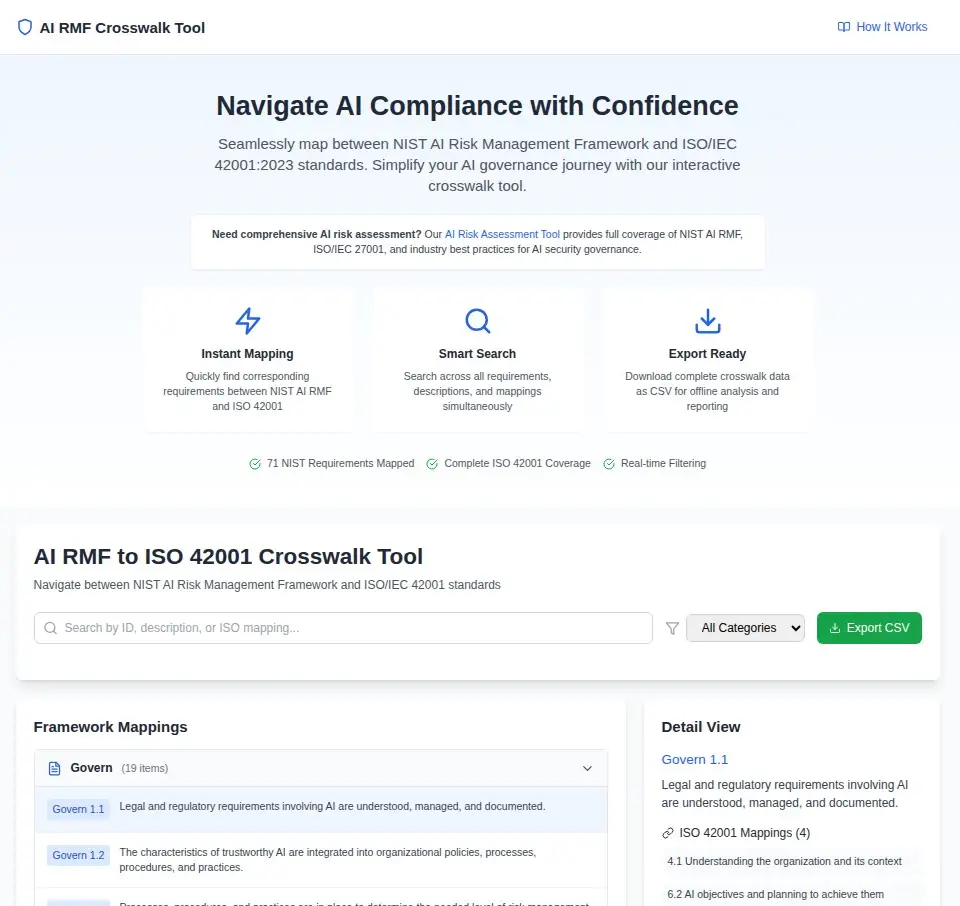 Introducing the AI RMF to ISO 42001 Crosswalk Tool: Simplifying AI Governance Compliance